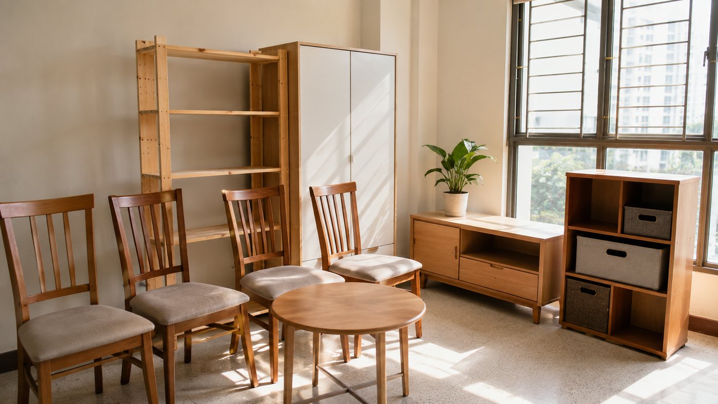 Illustration of household furniture arranged for disposal planning