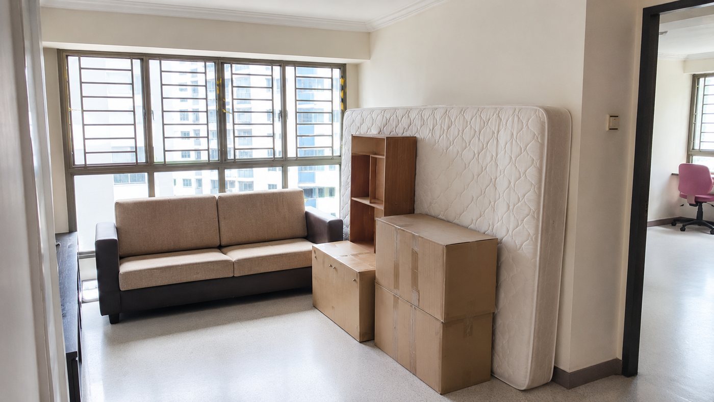 Illustration of bulky household items prepared for residential disposal