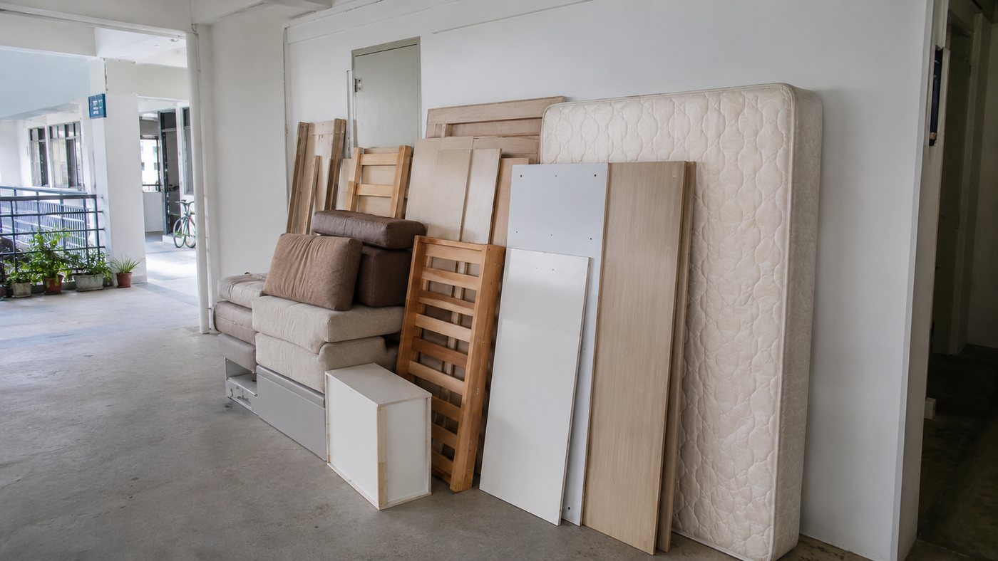 Illustration of furniture and mattress prepared for scheduled collection