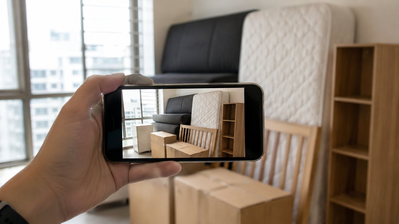 Illustration of taking photos of bulky items for a disposal quote