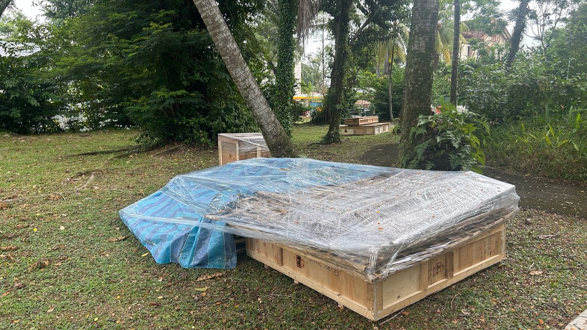 Wrapped pallets and large materials awaiting disposal